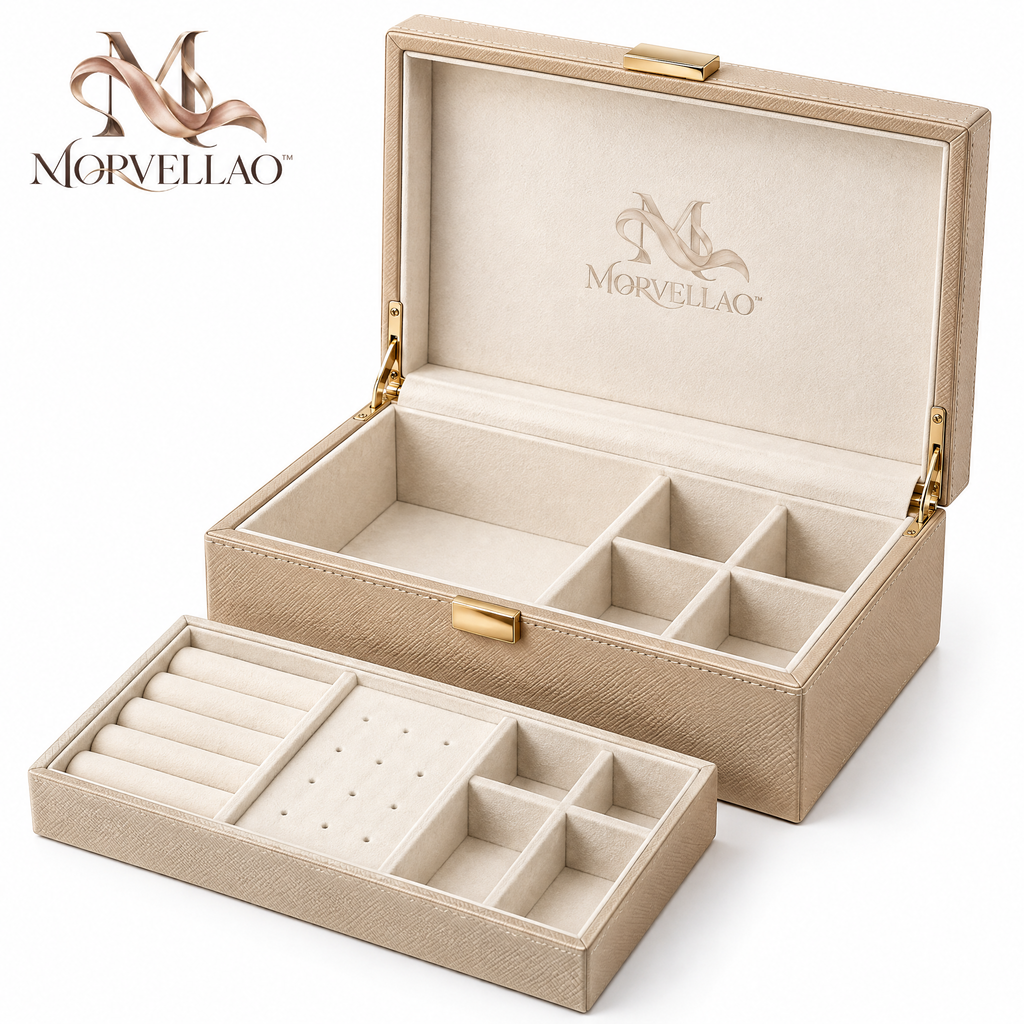 Morvellao™ Vanity Edit Two-Tier Jewelry Box — white background