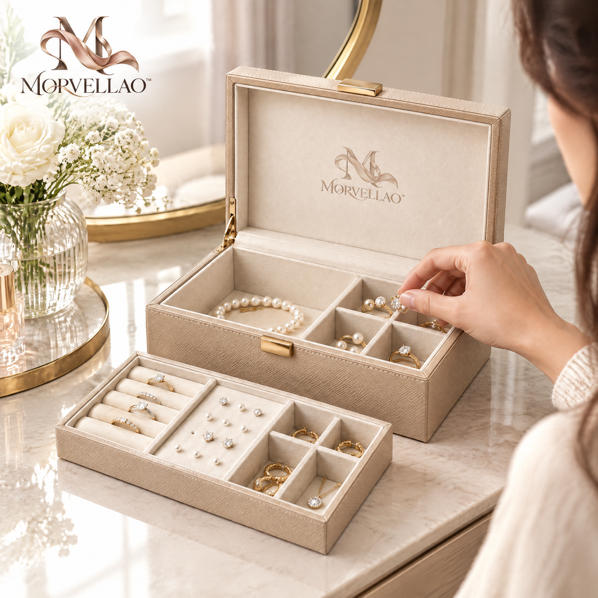 Morvellao™ Vanity Edit Two-Tier Jewelry Box — product view 5