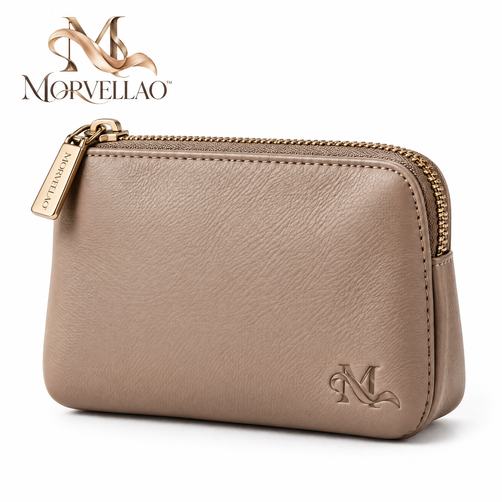 Morvellao™ Little Edit Taupe Zip Coin Purse — white background